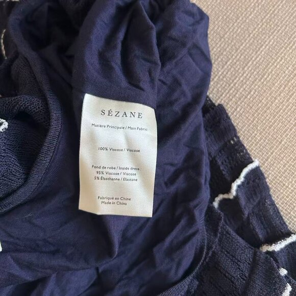 BEST Sezane Marcia Midi Dress Small Navy Blue Knit French Vacation Casual Party - Picture 10 of 12